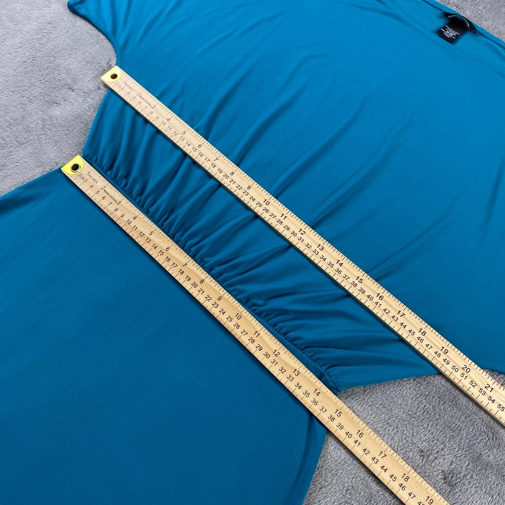 Moda International Dress Womens M Teal Cold Shoulder Dolman Mini Elastic Waist - Picture 6 of 10